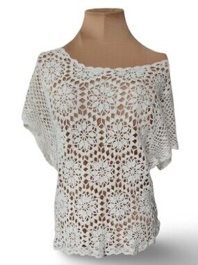 Y2K Twenty One Cream Floral Crochet Top Boho Festival Beach Cover Up Small